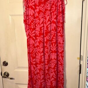 Shade & Shore Red and Pink Wide Leg beach pants tropical print Size XL